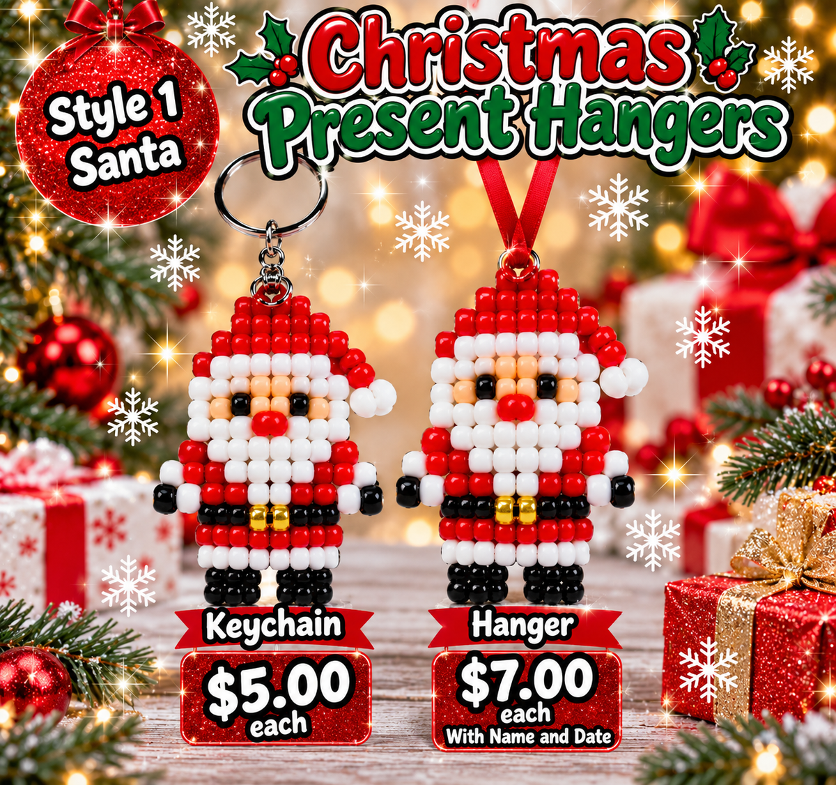 Handmade Christmas Pony Bead Keychains/ Hangers  – Pick Your Style