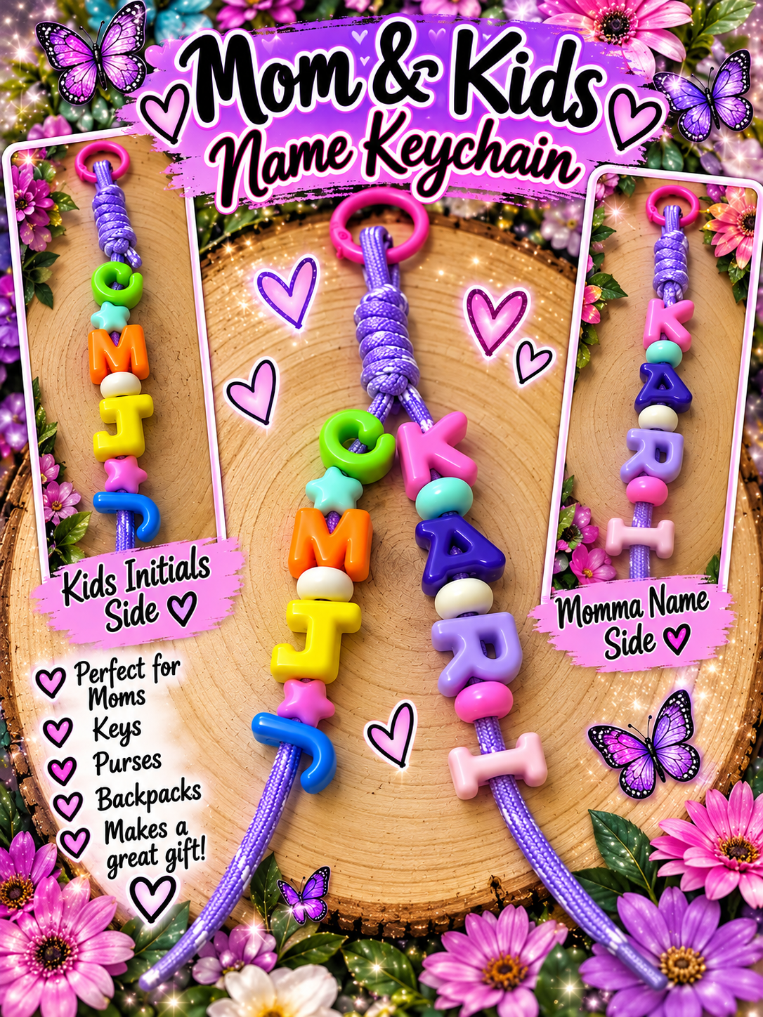 Personalized Mom & Kids Name Keychain