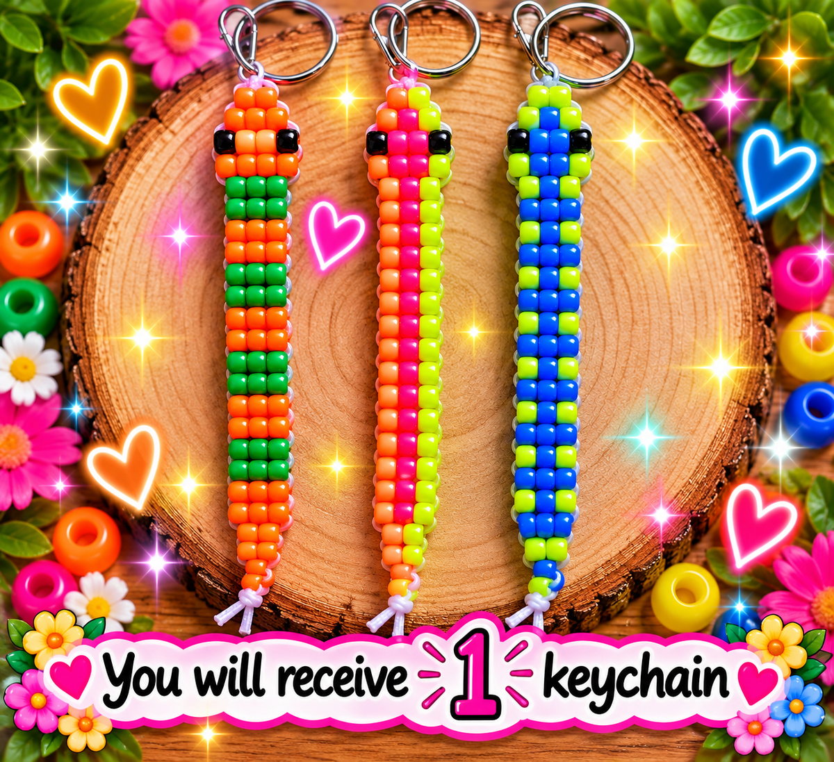 Handmade Pony Bead Keychain – Choose Your Keychain
