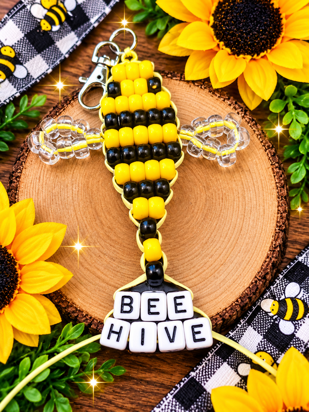 Handmade Bee Pony Bead Keychain – With or Without Letters