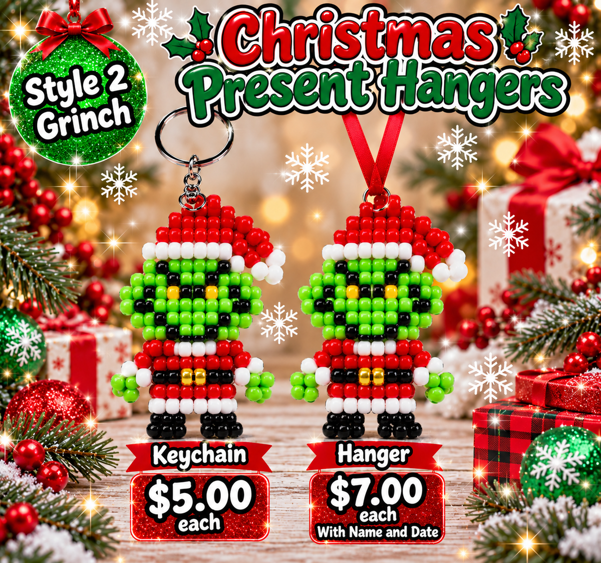 Handmade Christmas Pony Bead Keychains/ Hangers  – Pick Your Style