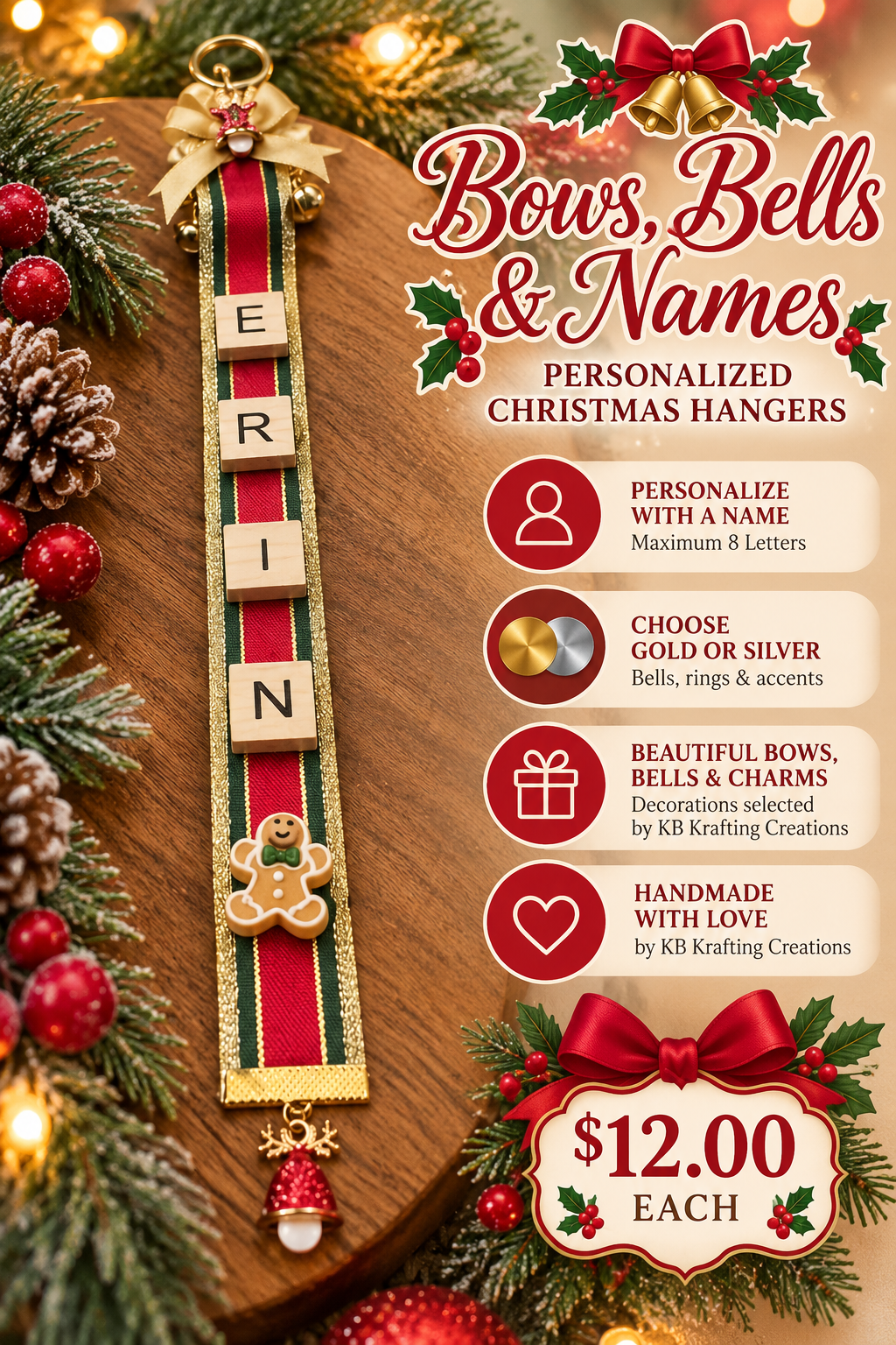 Bows, Bells & Names – Personalized Christmas Hangers