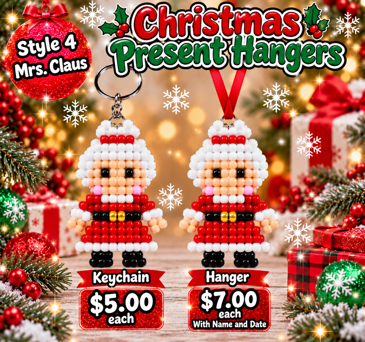 Handmade Christmas Pony Bead Keychains/ Hangers  – Pick Your Style