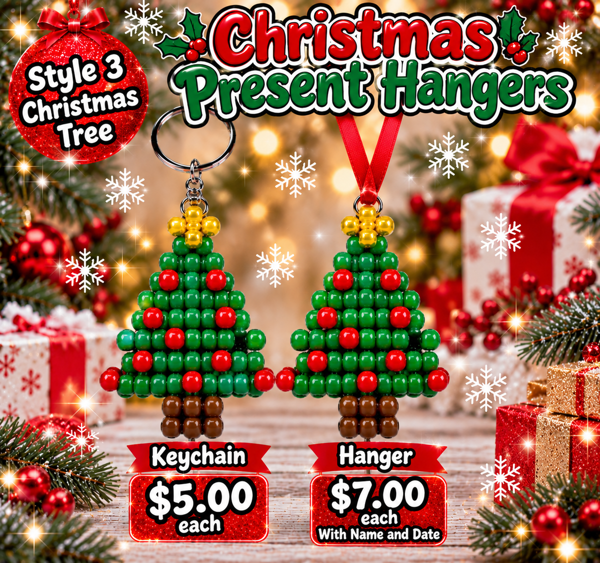 Handmade Christmas Pony Bead Keychains/ Hangers  – Pick Your Style
