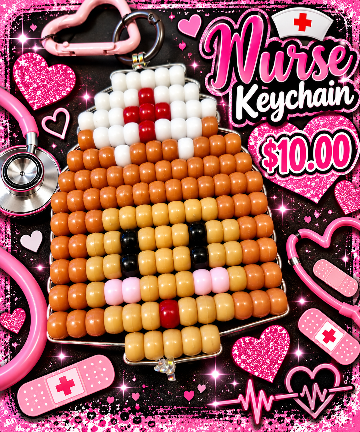 Handmade Nurse Pony Bead Keychains – Choose Your Style