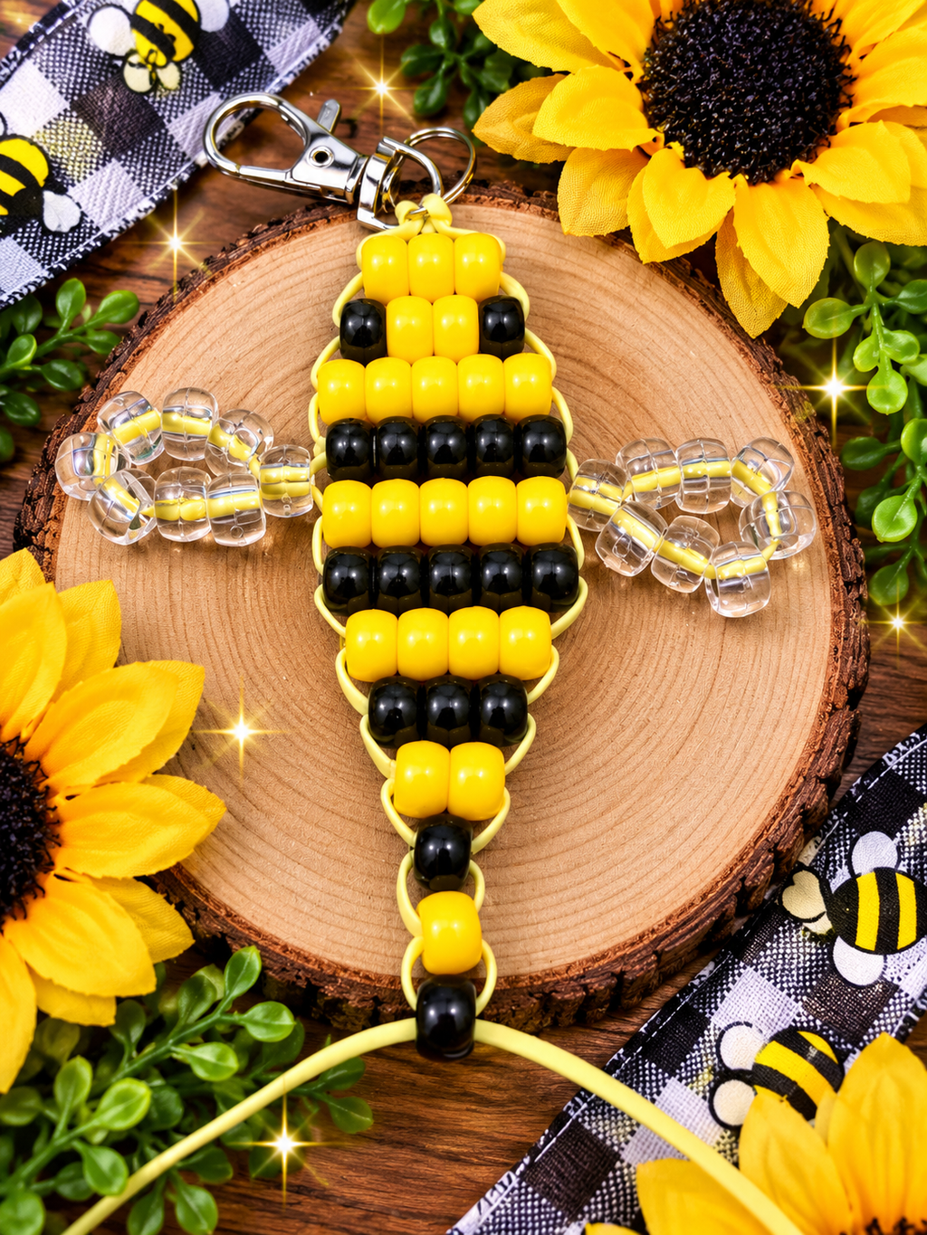 Handmade Bee Pony Bead Keychain – With or Without Letters
