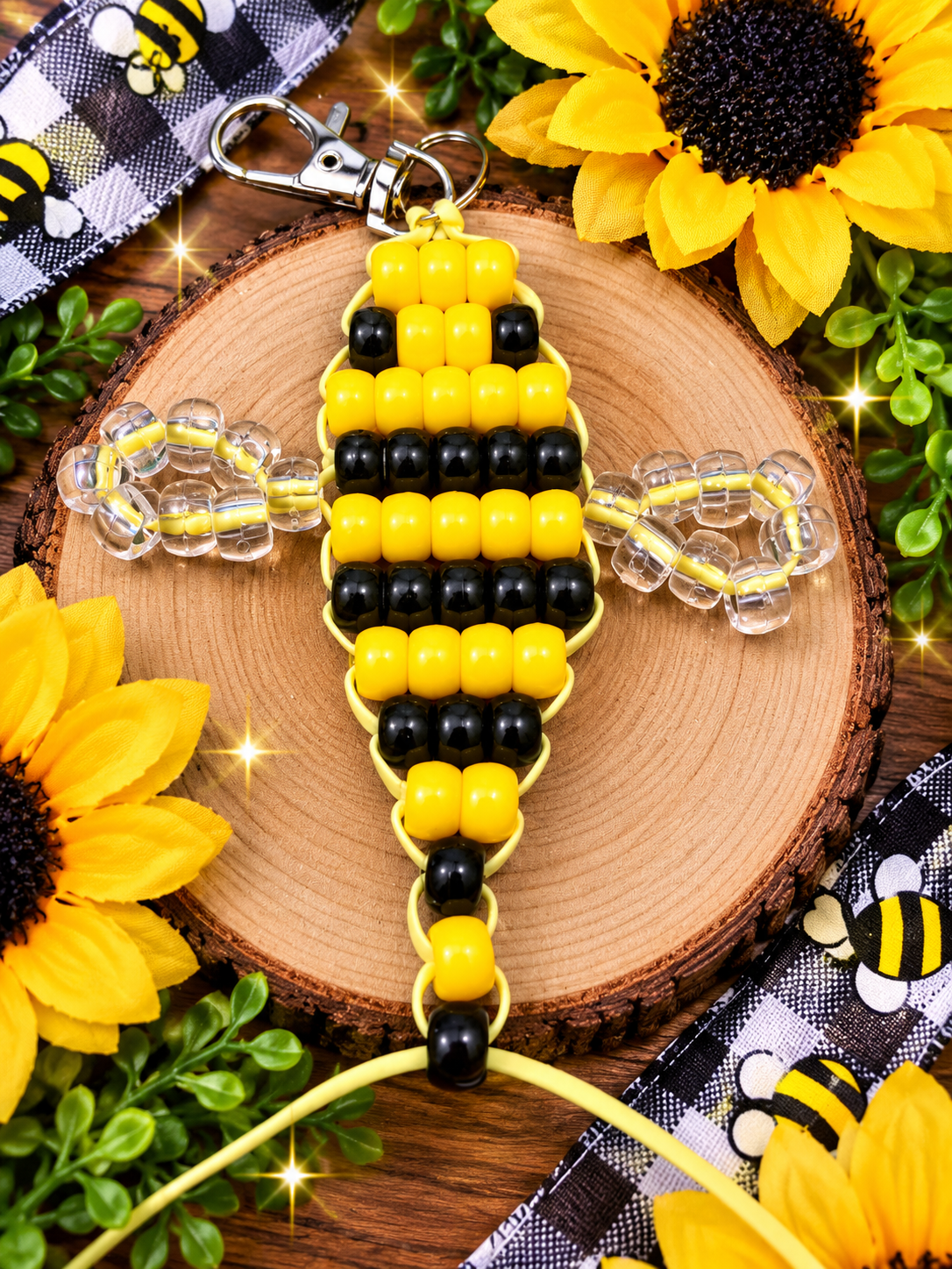 Handmade Bee Pony Bead Keychain – With or Without Letters