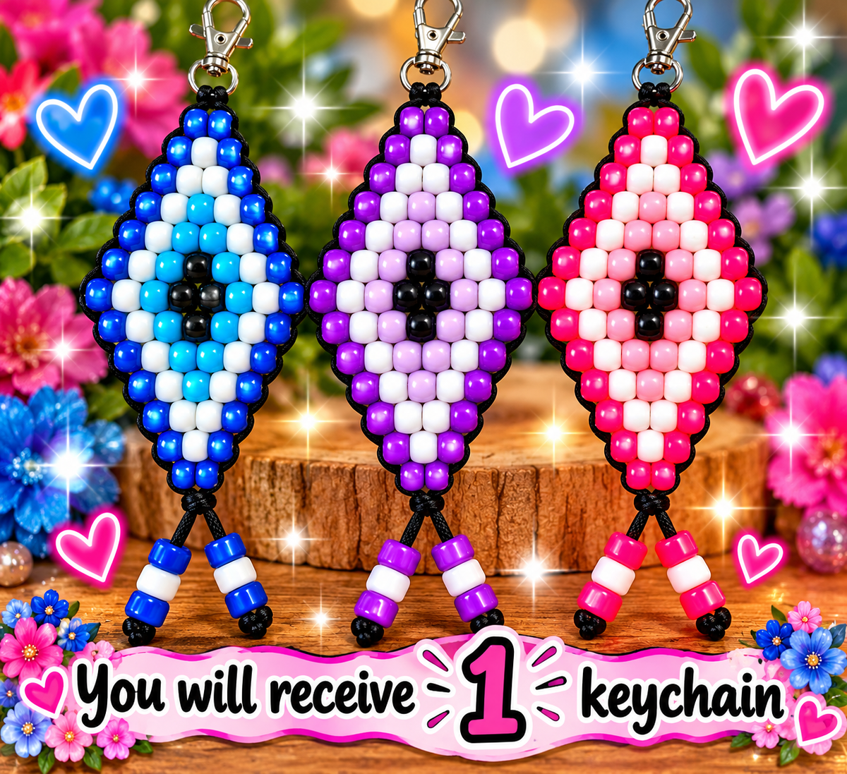 Handmade Pony Bead Keychain – Choose Your Keychain